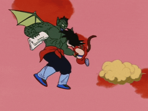 a cartoon character is upside down with a cloud in the background