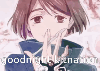 a picture of a girl with short hair and the words `` goodnight kitnation '' on the bottom .