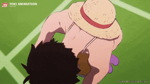 a cartoon of a man wearing a straw hat with a toei animation logo in the corner
