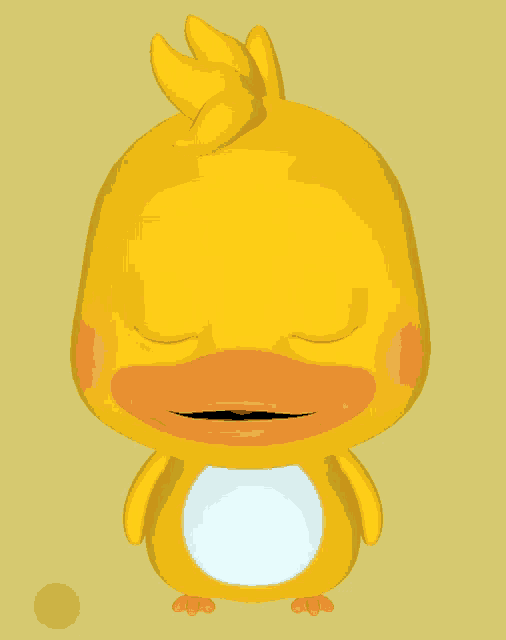 a cartoon duck with its eyes closed and a white belly