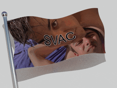 a flag with a picture of a woman and a man and the word svac on it