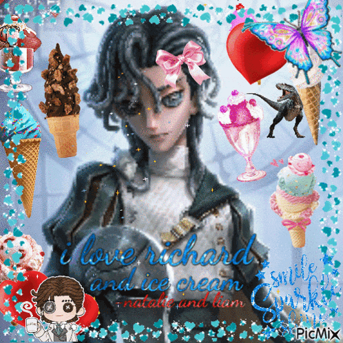 a picture of a boy with ice cream cones and the words i love richard
