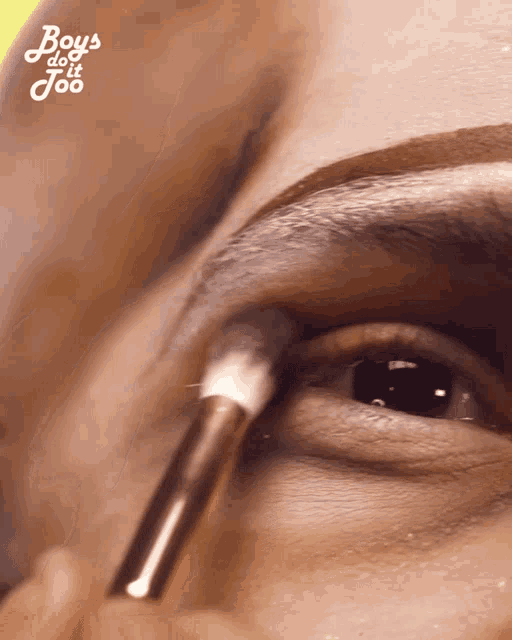 a close up of a person 's eye with the words boys do it joo written on the bottom