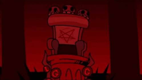 a cartoon character is sitting on a throne with the words i have become written on the bottom