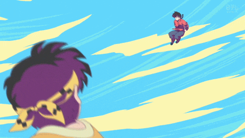 a cartoon shows a man kicking another man who is sitting on the ground