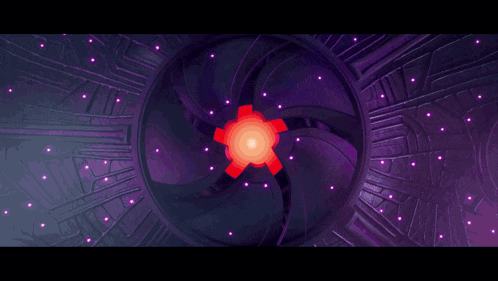 a purple and blue circle with a red center and purple lights around it