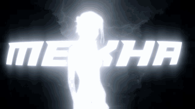 a silhouette of a woman stands in front of a sign that says mekha
