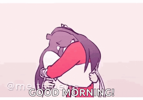 a cartoon of a man and woman hugging each other with the words `` good morning ! ''