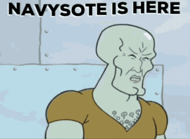 a cartoon character with the words navysote is here on it