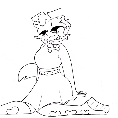 a black and white drawing of a dog wearing a dress .