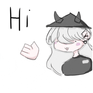 a drawing of a girl wearing a hat with horns and the word hi