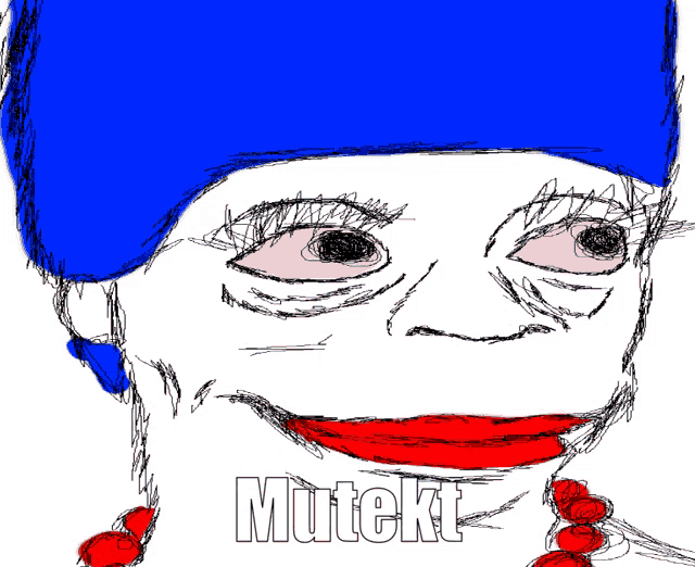 a drawing of a woman with red lips and the words mutekt on the bottom right