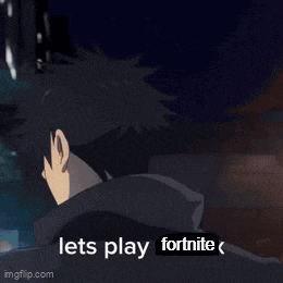 a man with pink hair is standing in front of a building and says lets play fortnite .