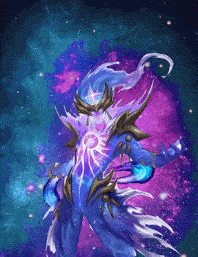 a painting of a purple and blue being with a star on his head