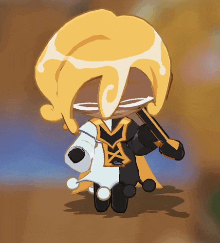 a cartoon character with a yellow hair and a black cape