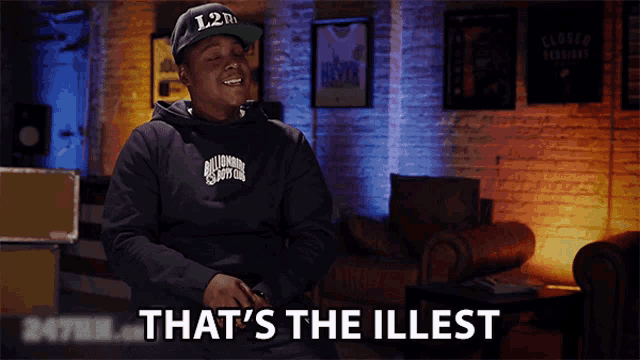 a man wearing a hat that says l2d on it