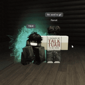 a person in a video game holding a book that says talk tuah