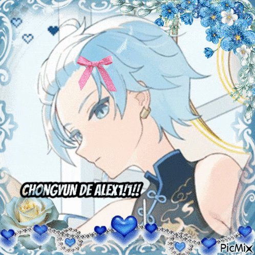 a picture of a girl with the words chongyun de alex
