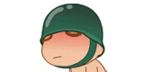 a cartoon of a soldier wearing a helmet and making a face .