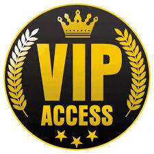 a vip access badge with a crown and laurel wreaths