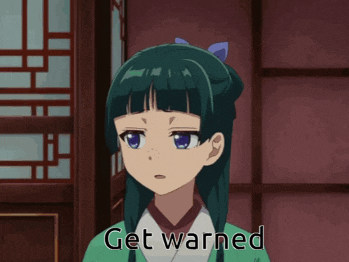 a picture of a girl with the words " get warned " below her