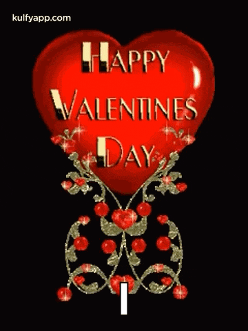 a happy valentine 's day greeting card with a red heart on a black background