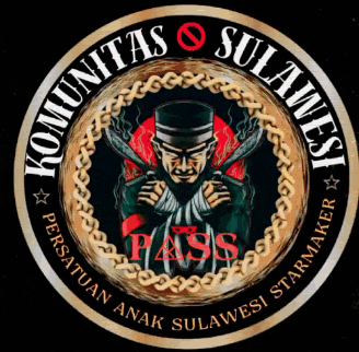 a logo for komunitas sulawesi starmaker with a man holding a sword