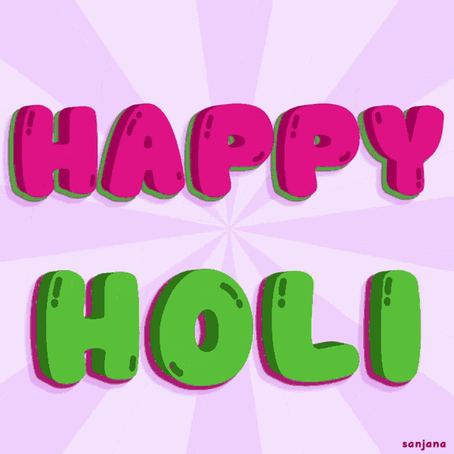 a pink and green sign that says happy holi on it