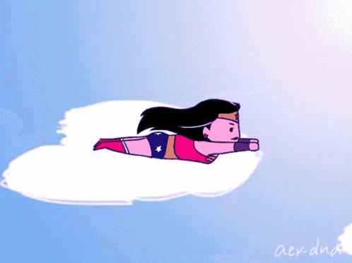 a cartoon drawing of wonder woman flying through the air