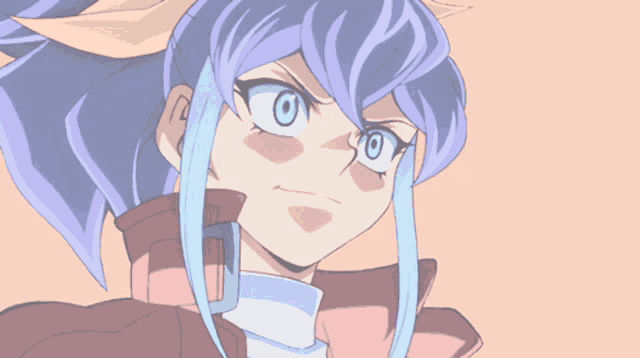 a drawing of a girl with blue hair and a red jacket