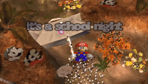 a video game says it 's a school night with mario