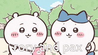 a couple of cartoon characters standing next to each other with the words " tory and pax " written on the bottom