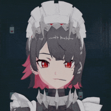 a maid with a cigarette in her mouth giving a middle finger