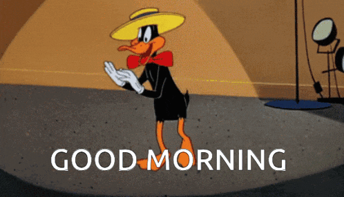a cartoon of a duck with the words " good morning " below it