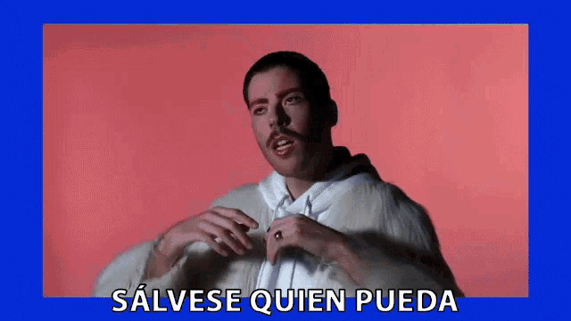 a man with a white fur coat and the words salvese quien pueda