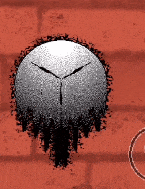a black and white drawing of a clock on a red wall