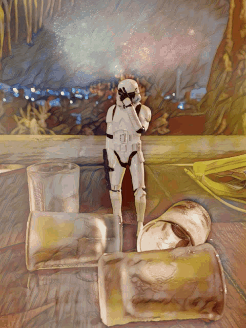 a storm trooper standing next to a bottle of jack daniels