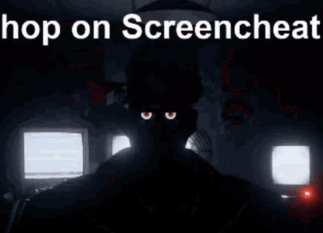 a cartoon of a man with glasses and the words hop on screencheat above him