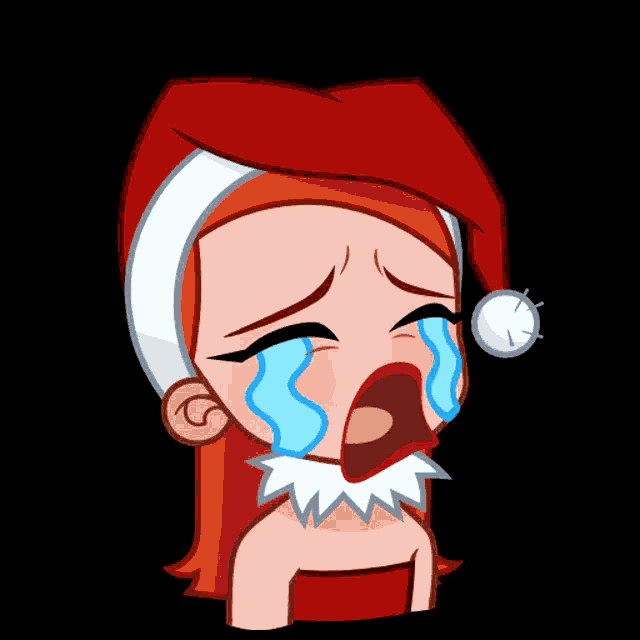 a cartoon of a girl wearing a santa hat and crying