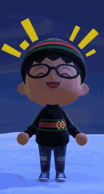 a cartoon character wearing a black sweater and a hat