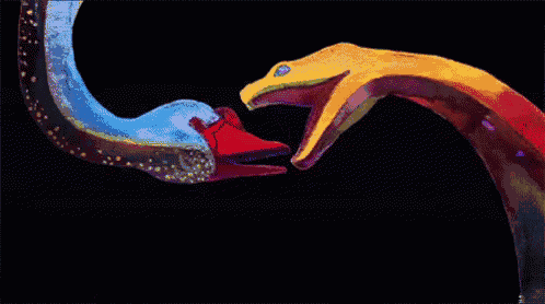 a colorful drawing of a snake with a red heart