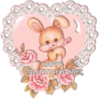 a happy valentine 's day greeting card with a bunny holding a heart