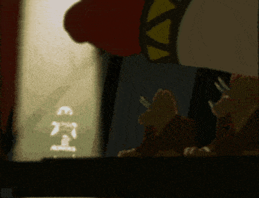 a cartoon scene with a sign that says " e "