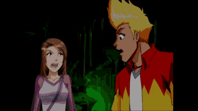 a cartoon of a man and a woman with their mouths wide open