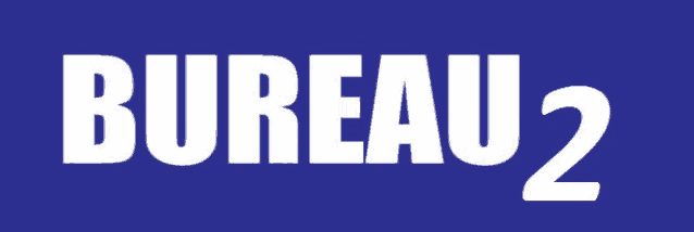 a blue background with the word bureau 2 in white letters