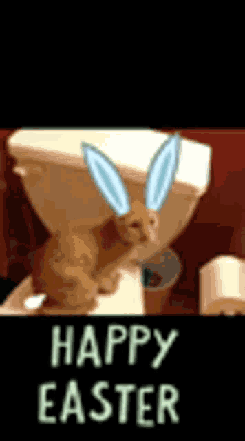 a cat with bunny ears is sitting on a toilet with the words happy easter below it .