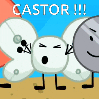 a group of cartoon characters standing next to each other with the words castor written on the bottom .