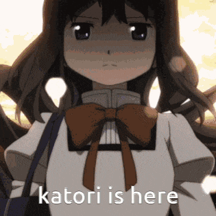 a picture of a girl with a bow and the words katori is here