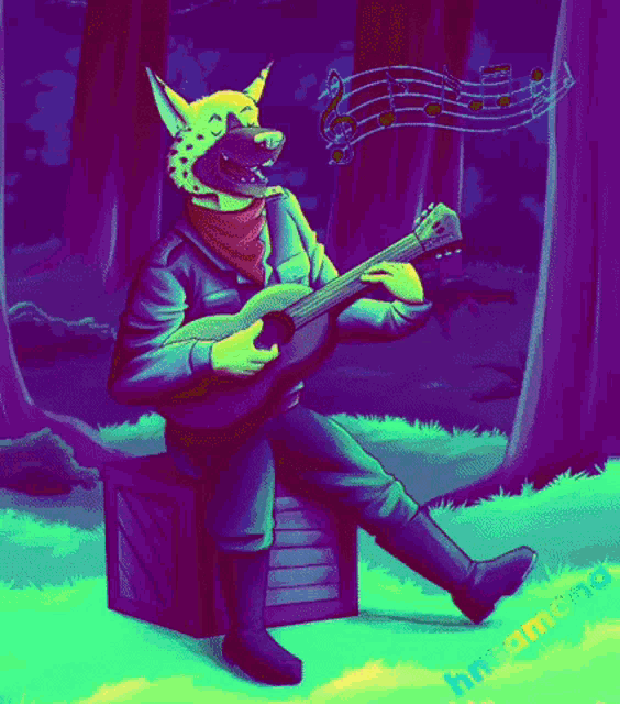 a colorful drawing of a dog playing a guitar with the words " i 've only met " on the bottom