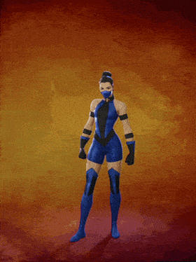 a woman in a blue costume is holding a fan in her hand